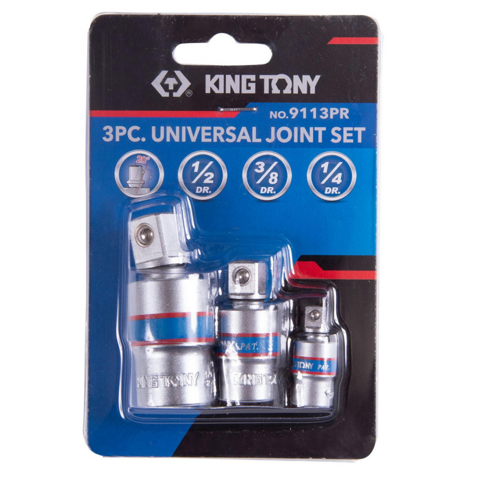 Набор карданов шаровых 1/4", 3/8", 1/2", 3 предмета KING TONY 9113PR